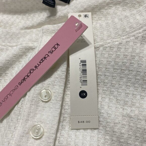 NWT Aqua Curve Womens Plus Waffle Long Sleeve Henley Top White - Picture 5 of 5